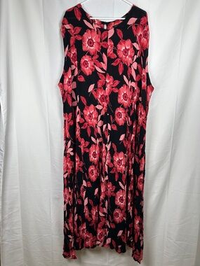 American Angel Floral Sleeveless Mazi Dress Plus Size 22/24 Black Red Tie